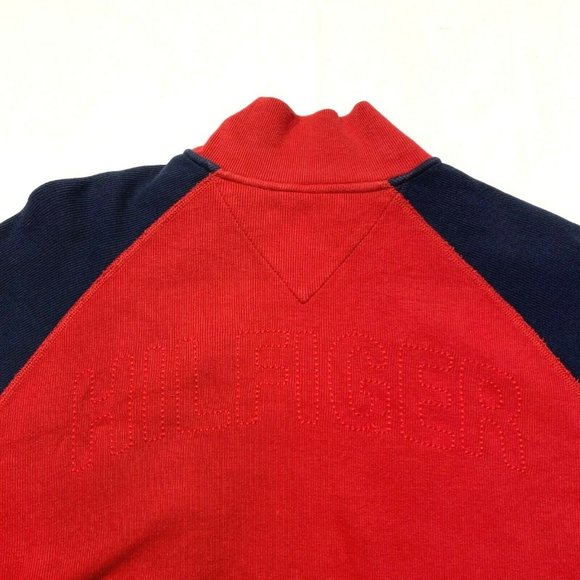 Tommy Hilfiger Crest Spell Out Jacket Full Zip Sweatshirt Cotton Red Blue L Mint - Picture 7 of 12